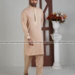 Exclusive Men’s Embroidered Kabli Set – Biscuit
