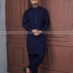 Exclusive Men’s Embroidered Kabli Set – Deep Blue